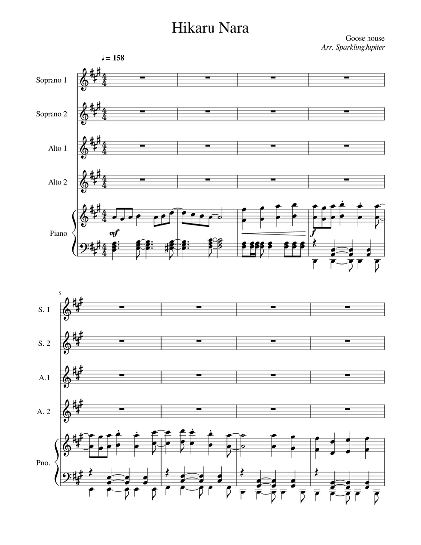 Goose House - Hikaru Nara (光るなら) Partition musicale by Pianominion