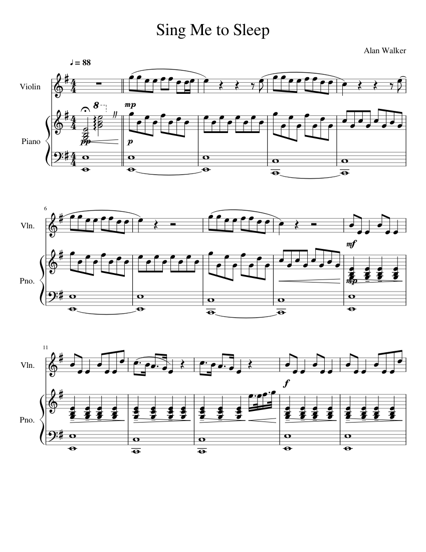 Sing Me to Sleep Violin Sheet music for Piano, Violin (Solo) | Musescore.com