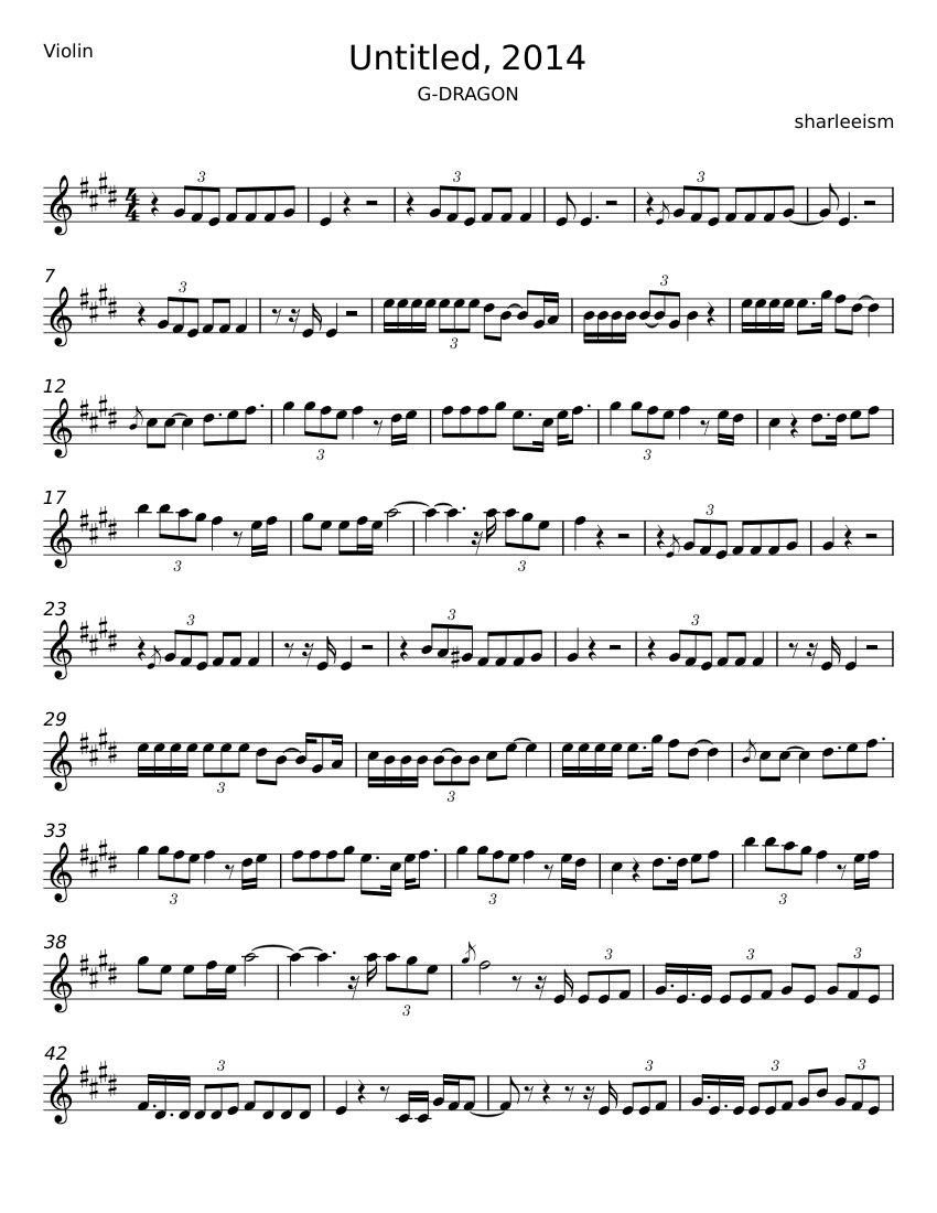 Untitled 2014 - G-Dragon Sheet Music for Violin (Solo) | MuseScore.com