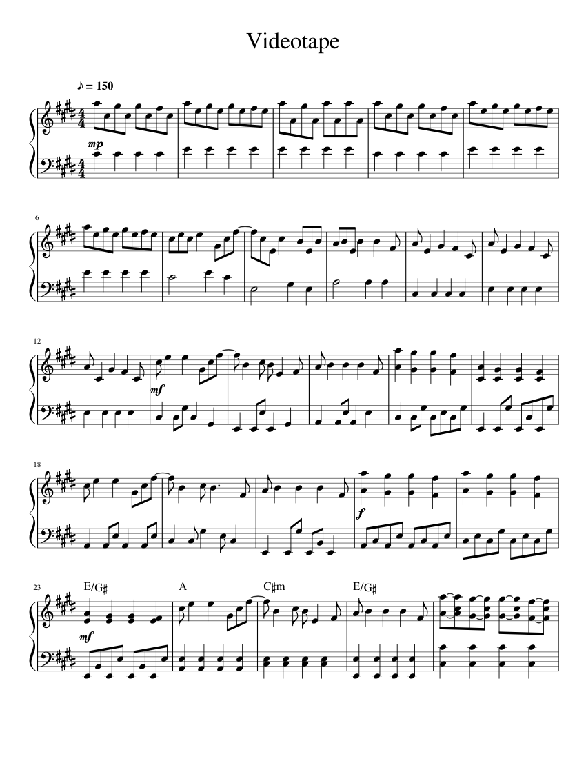 Videotape Sheet music for Piano (Solo)