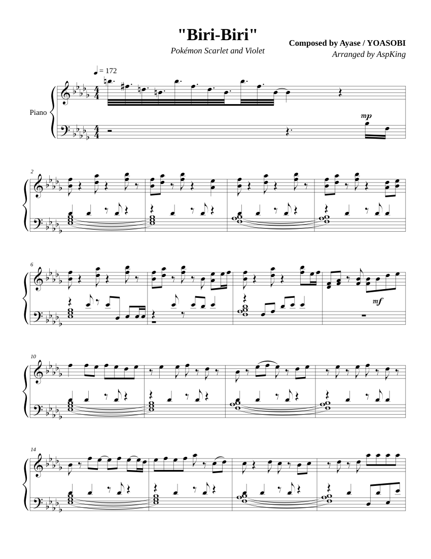 ビリビリ (Biri-Biri) – YOASOBI Sheet Music for Piano (Solo) | MuseScore.com