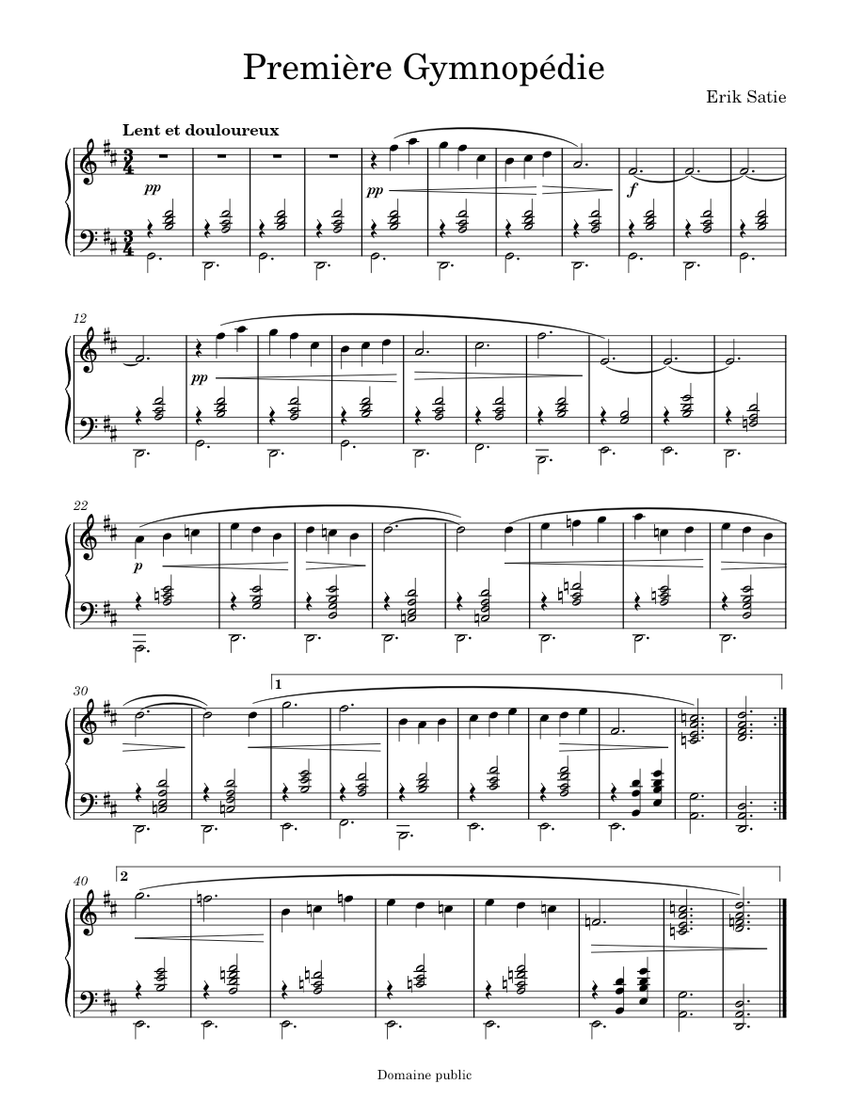 Gymnopedie No. 1 - single page - Erik Satie - 1888 Sheet music for Piano  (Solo) | Musescore.com