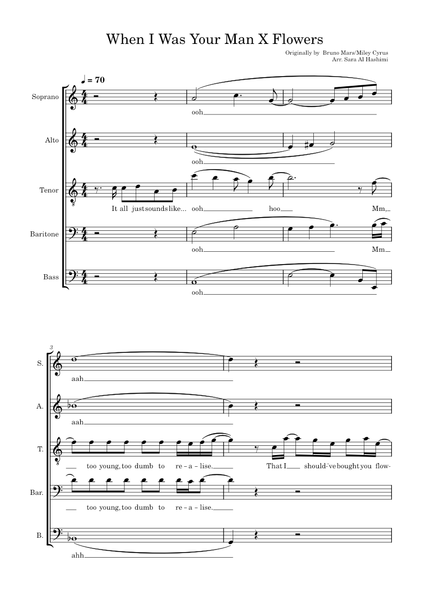 When I Was Your Man X Flowers Sheet music for Violin, Viola, Bass ...