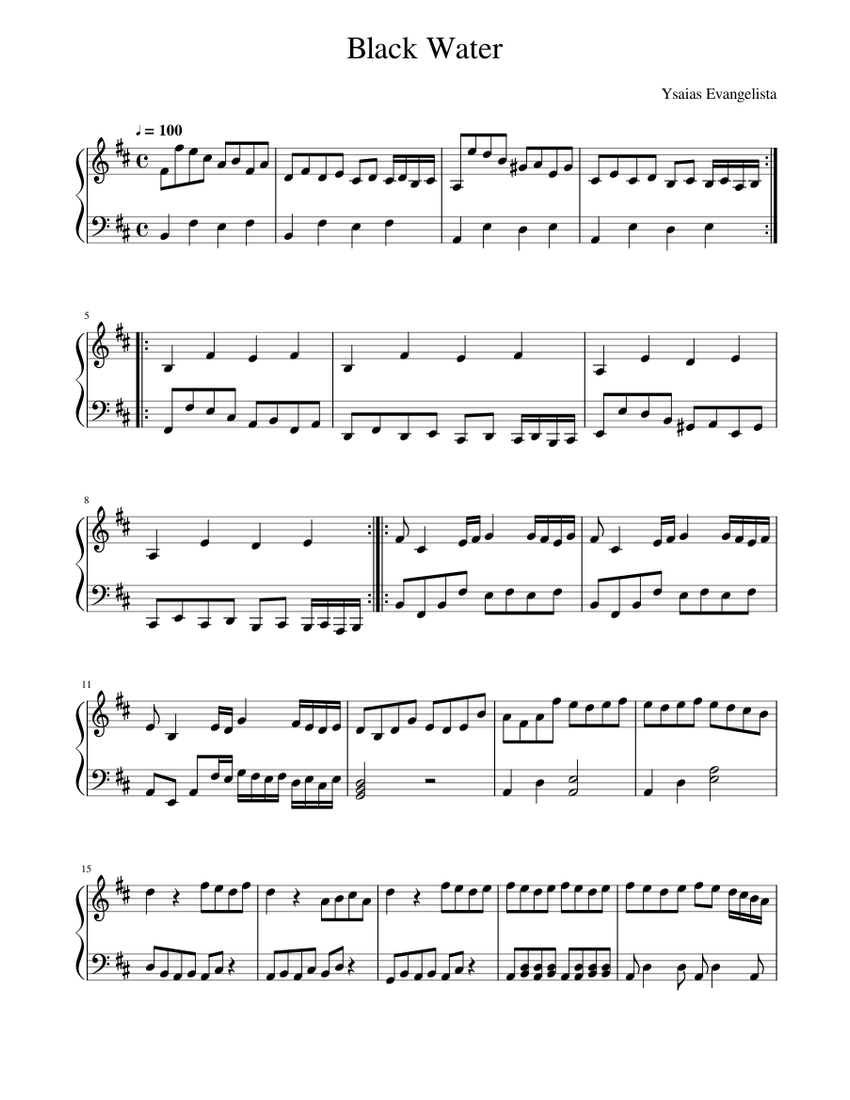 Black Water Sheet music for Piano (Solo) | Musescore.com