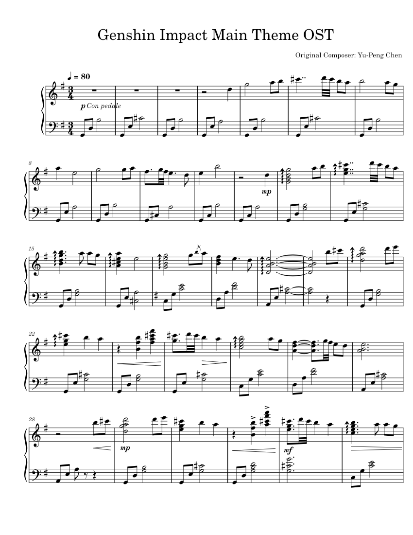 Genshin Impact Main Theme Sheet music for Piano (Solo) | Musescore.com