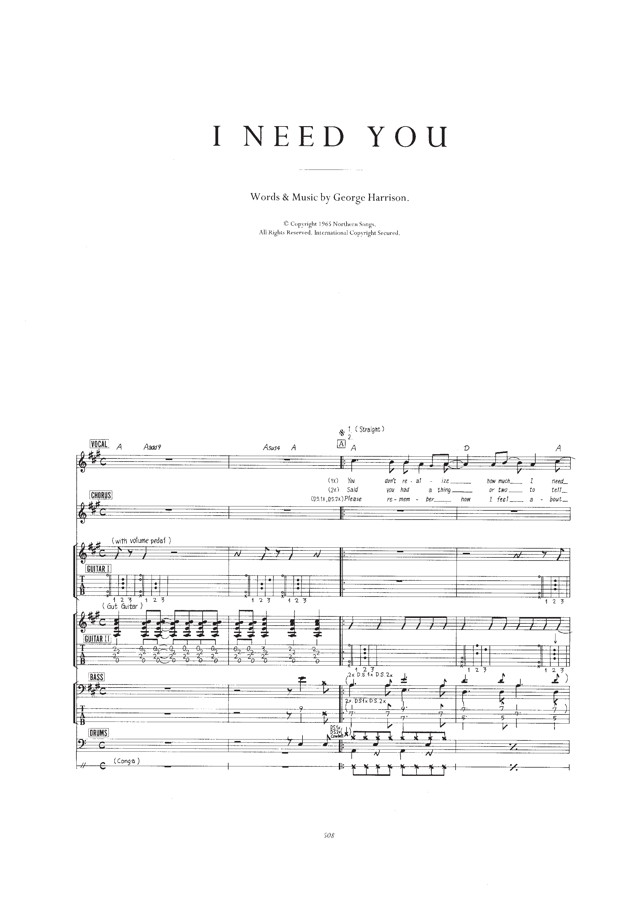 Play Official version of I need you Sheet Music by The Beatles for