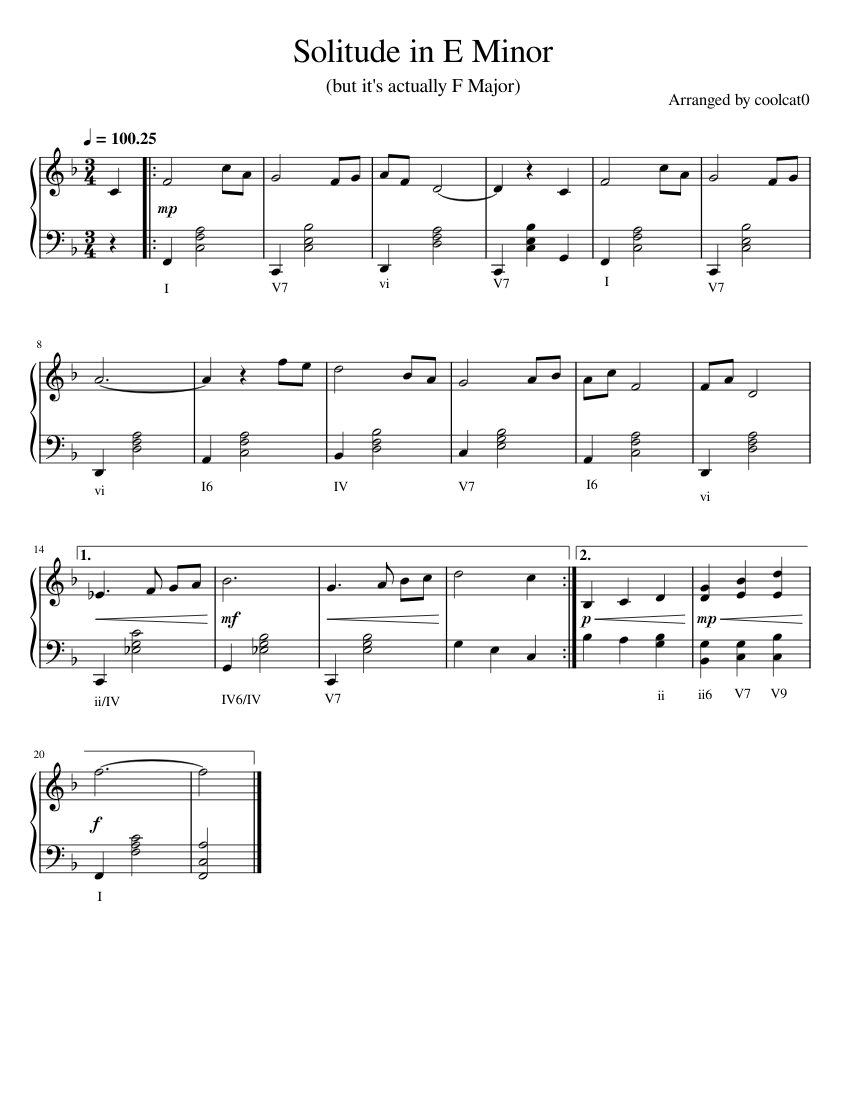 Solitude in E Minor Sheet music for Piano (Solo) | Musescore.com
