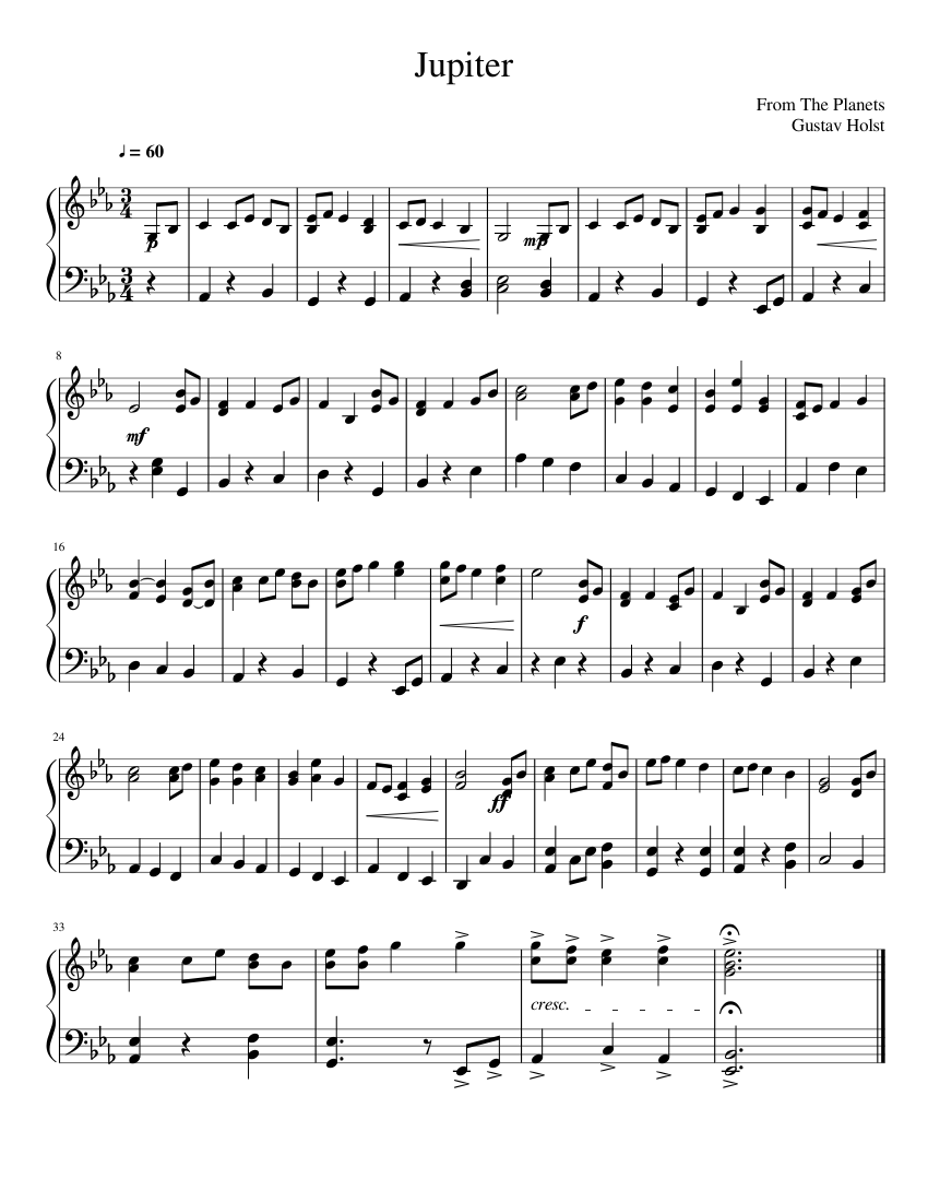 Jupiter Sheet music for Piano (Solo) | Download and print in PDF or