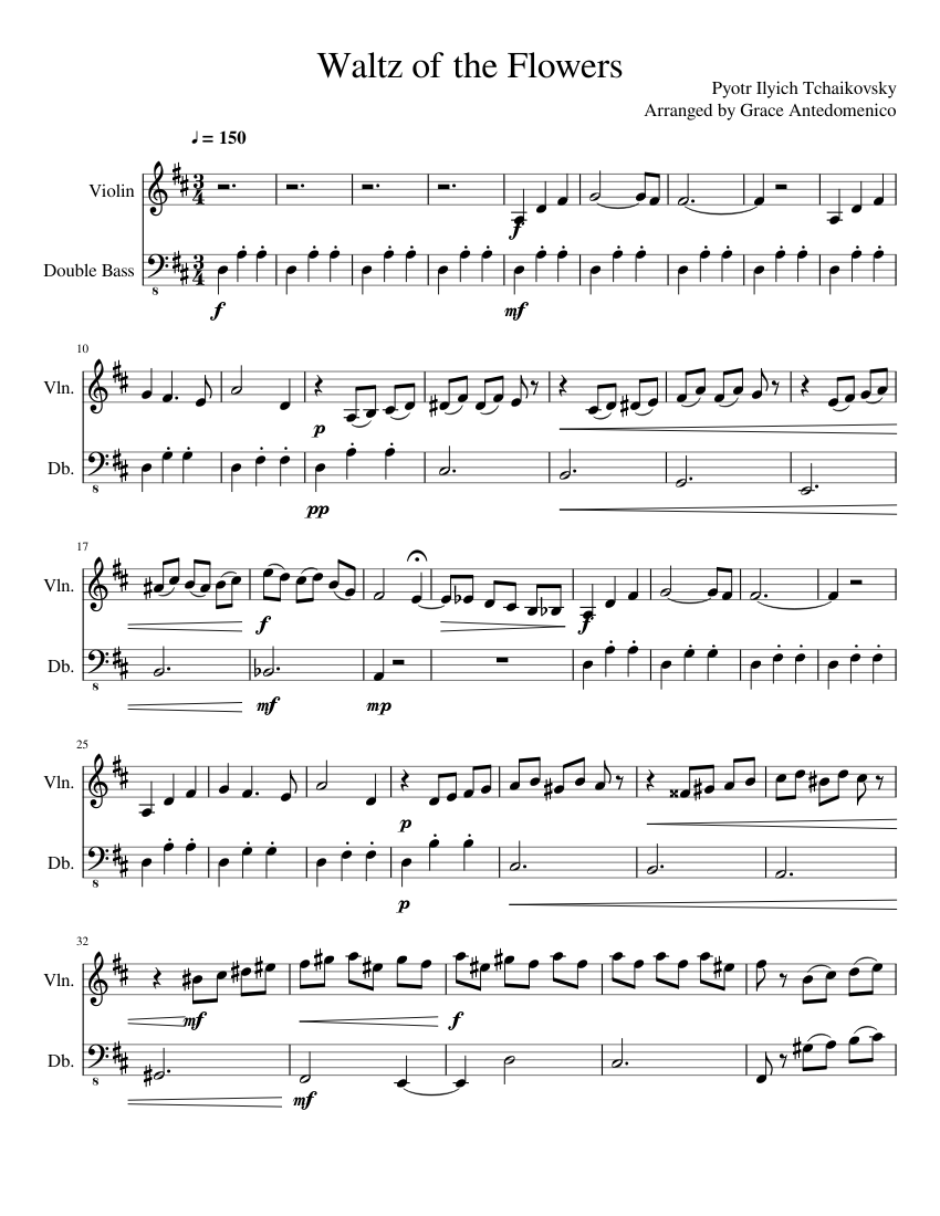 Walter Cunningham kristen toilet Waltz of the Flowers Sheet music for Contrabass, Violin (String Duet) |  Musescore.com
