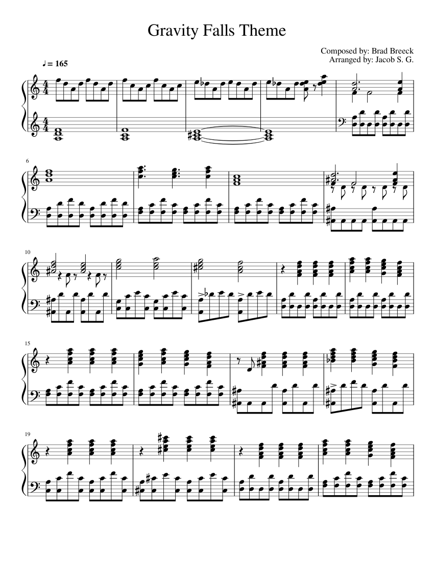 Gravity Falls Theme Song Piano Cover Sheet Music For Piano Solo Musescore Com - roblox piano sheets gravity falls easy