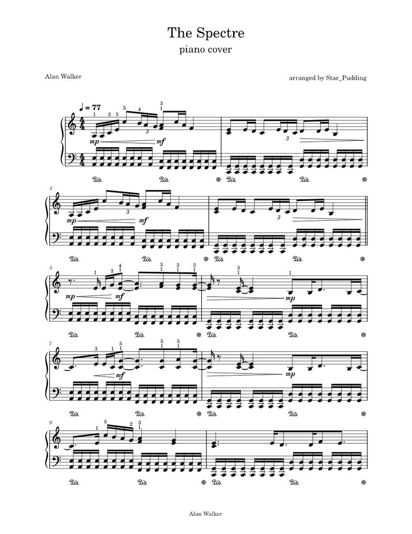 The Spectre Alan Walker (Easy Piano) Sheet music for Piano (Solo