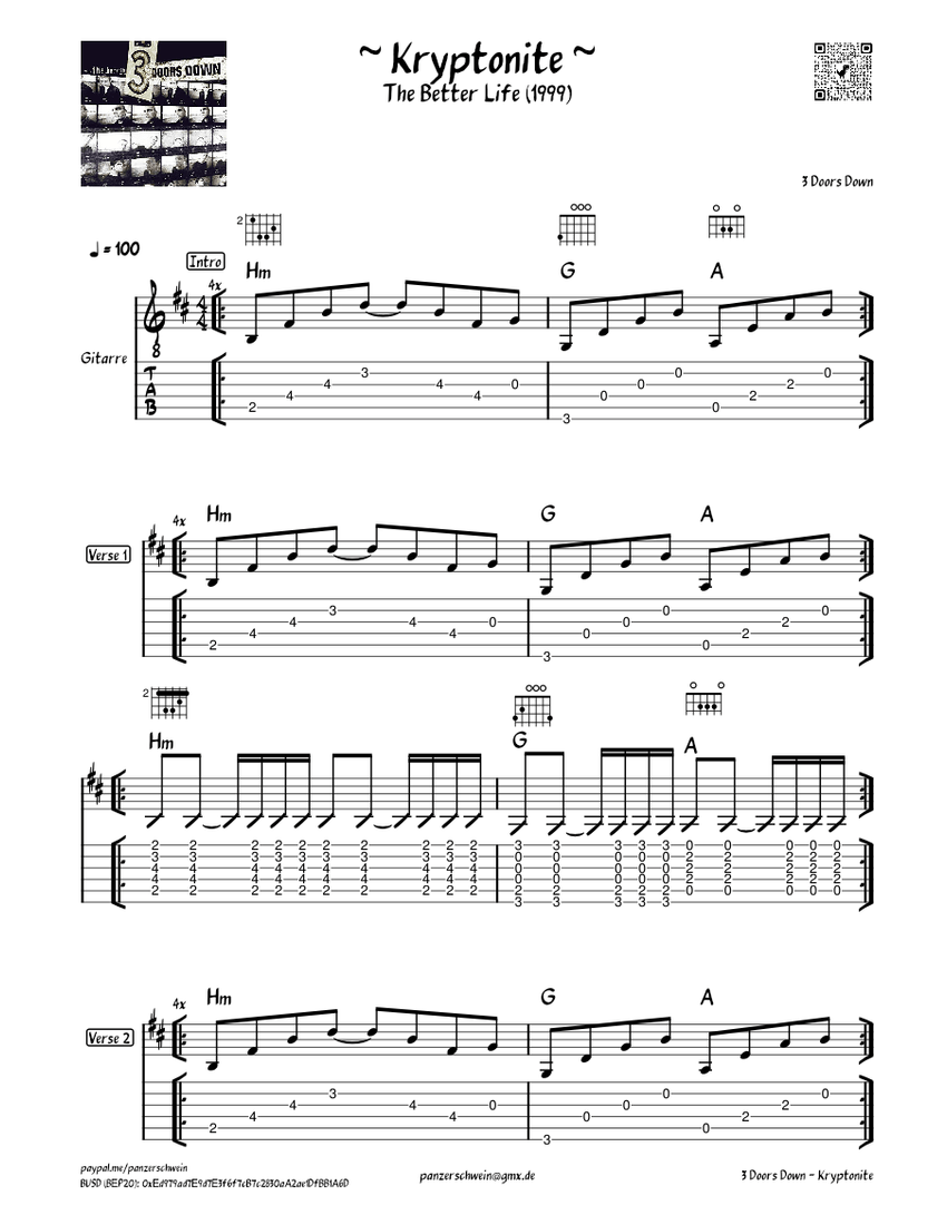 Kryptonite 3 Doors Down Sheet music for Guitar (Solo)