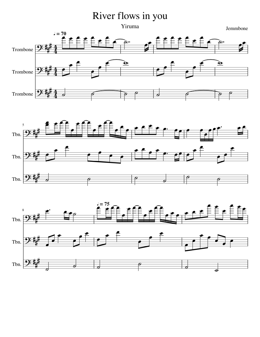 River flows in you Sheet music for Trombone (Mixed Trio) | Musescore.com