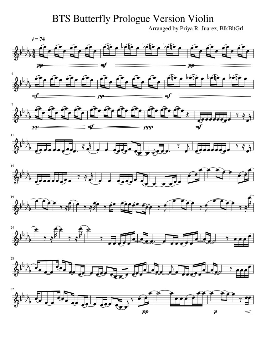 BTS Butterfly Prologue Version Violin Sheet music for Violin (Solo) |  Musescore.com