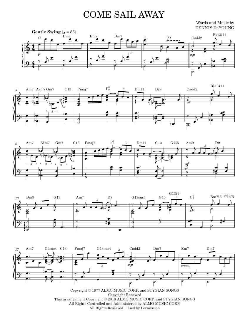 Come Sail Away Sheet Music For Piano By Styx Music Notes By Musescore 