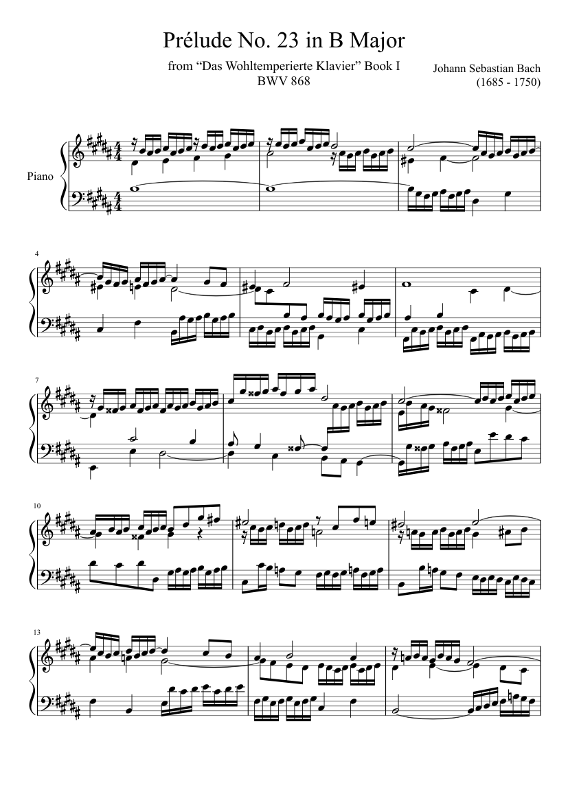 Prélude No. 23 BWV 868 in B Major Sheet music for Piano (Solo) |  Musescore.com
