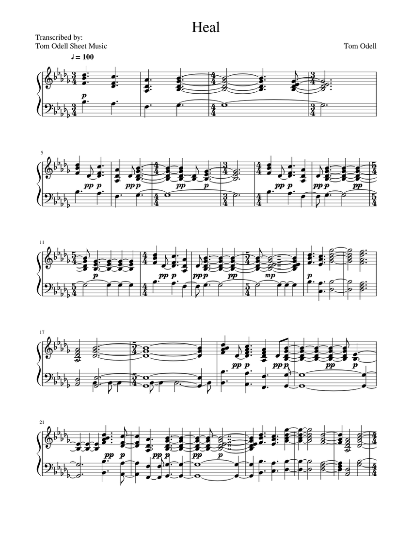 Tom Odell - Heal Sheet music for Piano (Solo) | Musescore.com