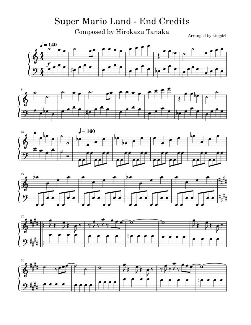 Super Mario Land - End Credits Sheet music for Piano (Solo) | Musescore.com