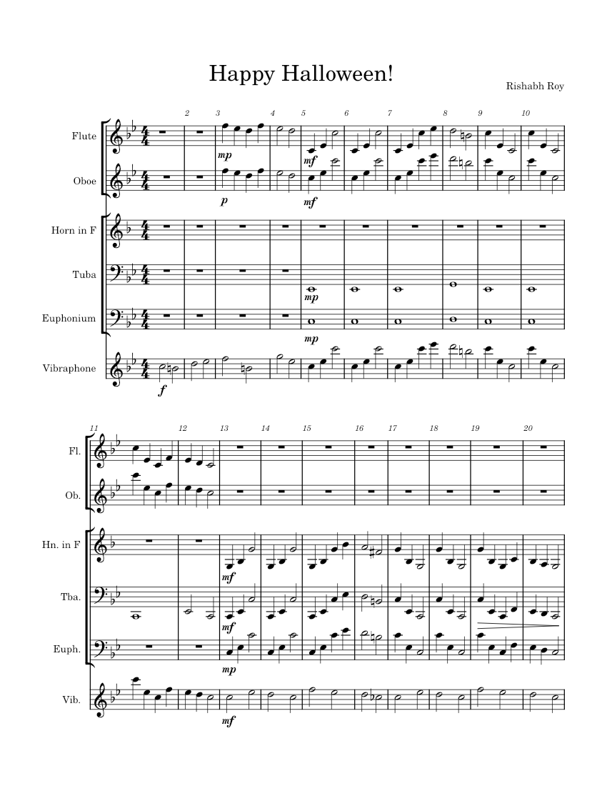 Halloween Theme Sheet Music for Tuba, Flute, Oboe, French horn & more ...
