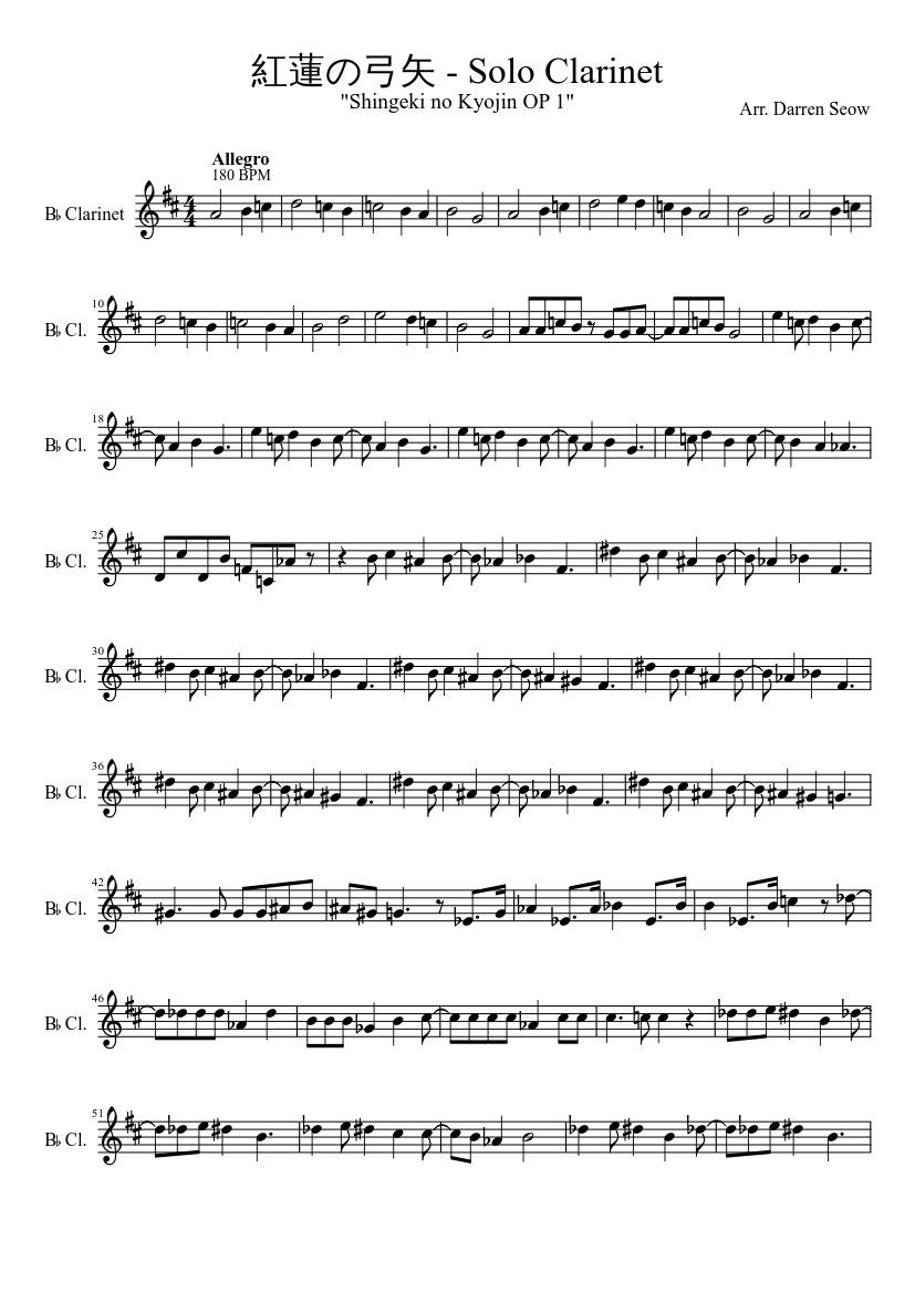 Anime Clarinet Sheet Music Downloads at Musicnotes.com
