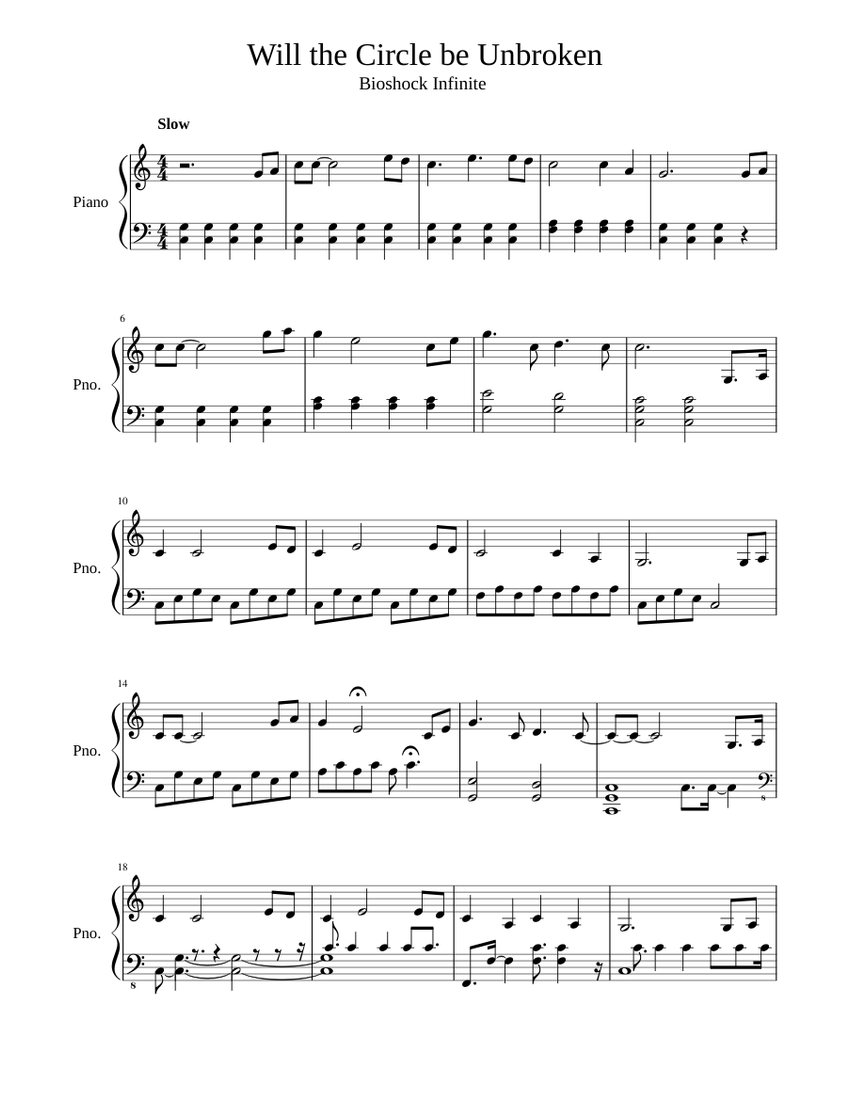 Will The Circle Be Unbroken Sheet Music For Piano Solo Musescore Com