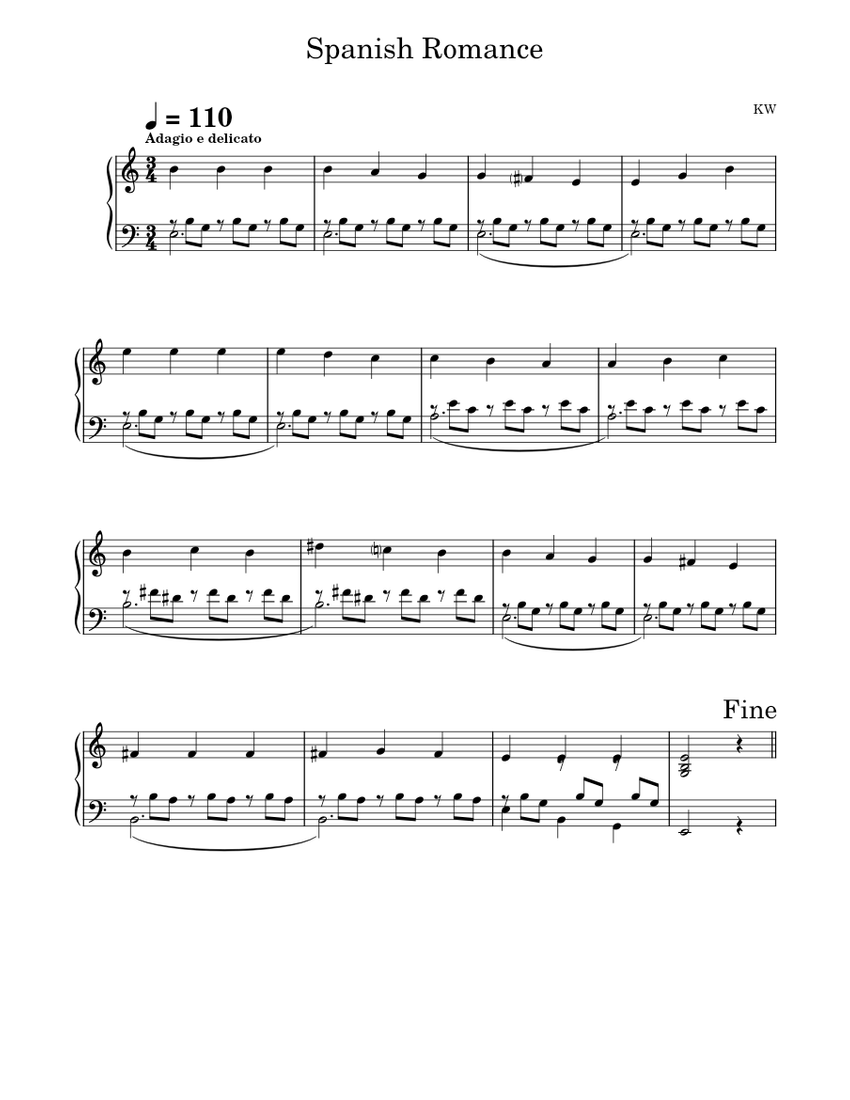 Spanish Romance (easy version) Fernando Sor Sheet music for Piano