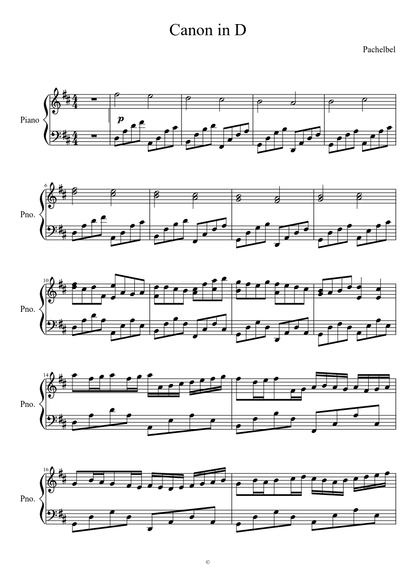 Canon in D - Pachelbel Sheet music for Piano (Solo) | Musescore.com