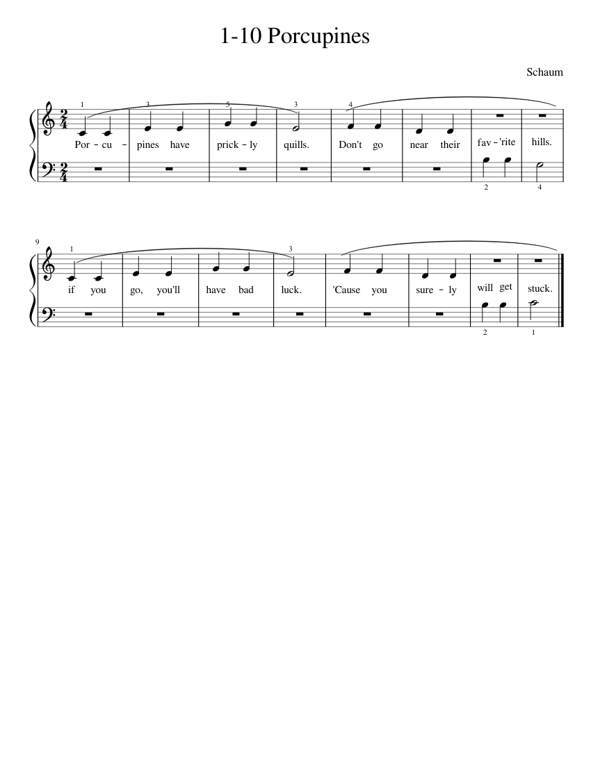 PRE-A 1-10 PORCUPINES Sheet music for Piano (Solo) | Musescore.com