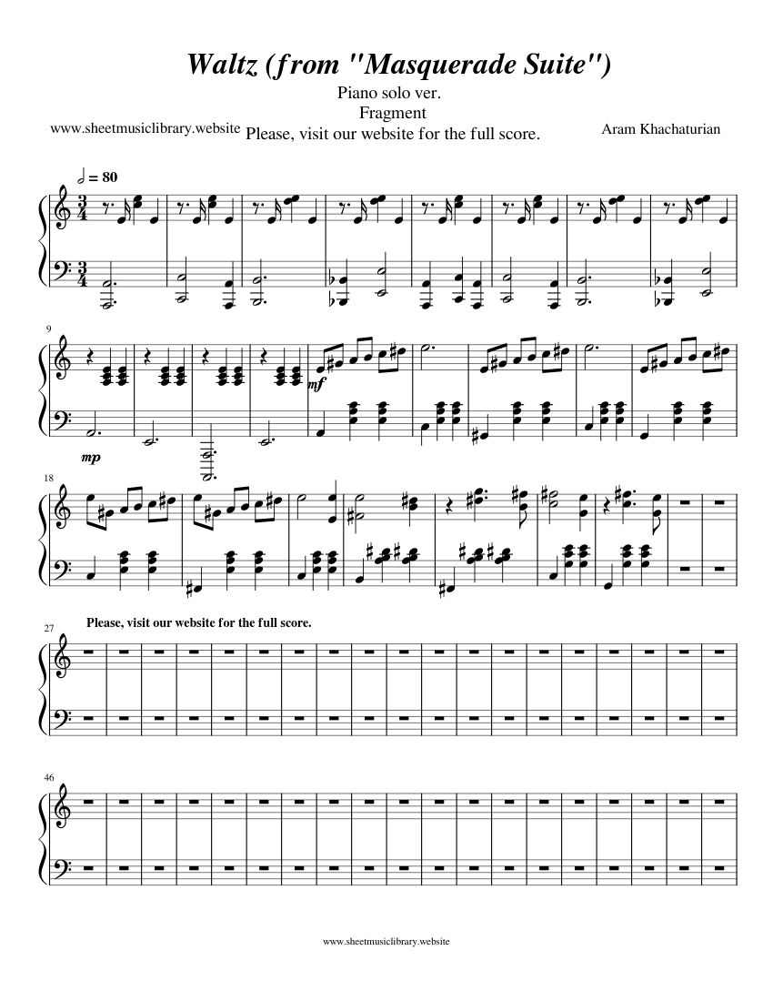 Waltz from Masquerade Suite Aram Khachaturian Sheet music for Piano