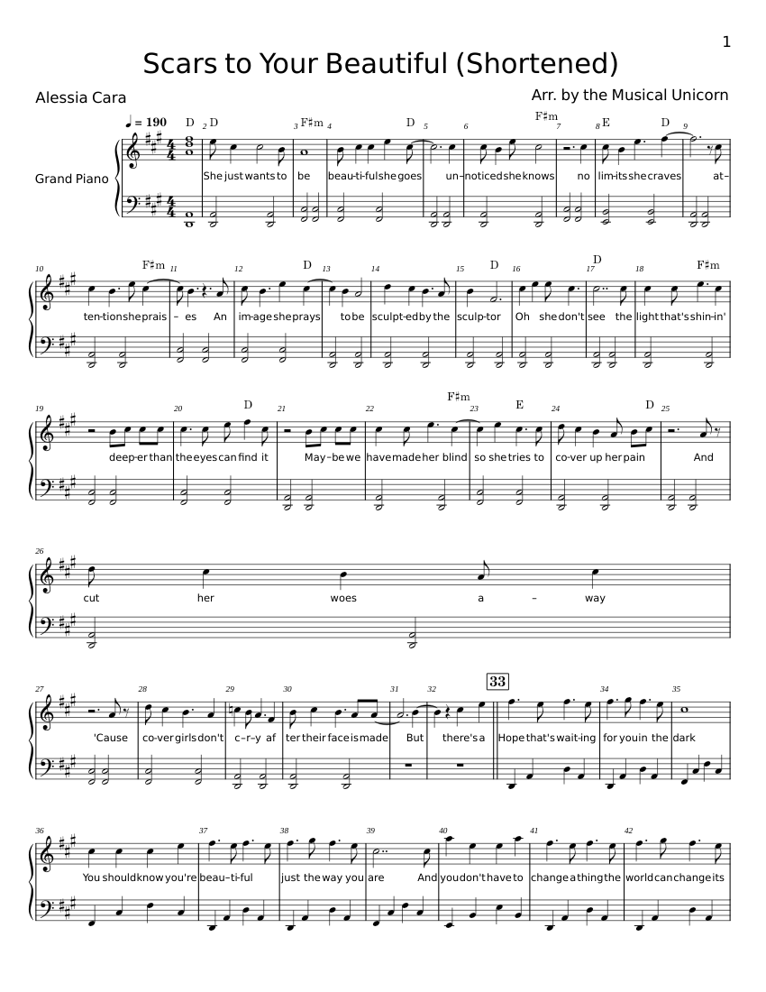 Scars to Your Beautiful Sheet music for Piano (Solo) Easy