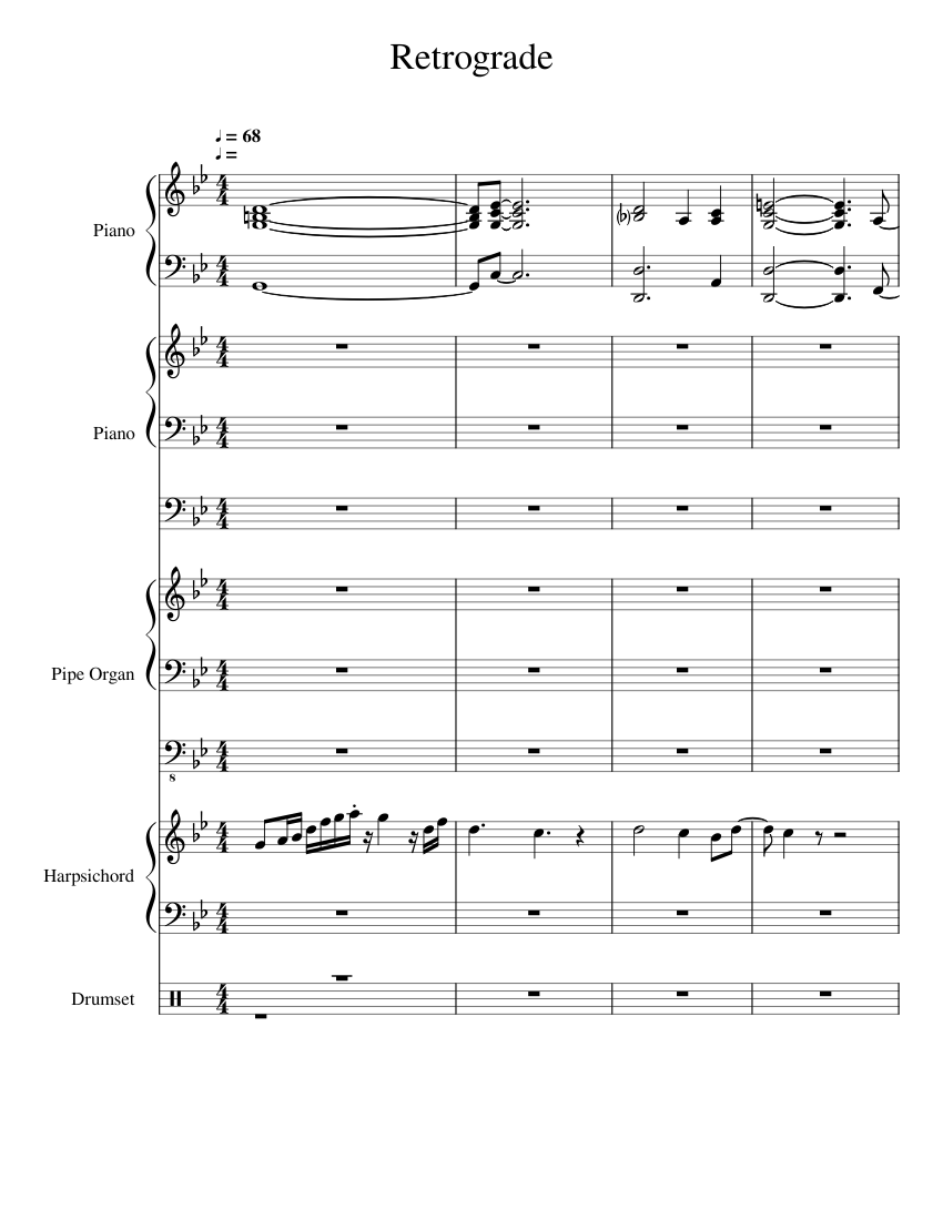 Retrograde Sheet Music For Piano Drum Group Harpsichord Organ Mixed Quintet Musescore Com