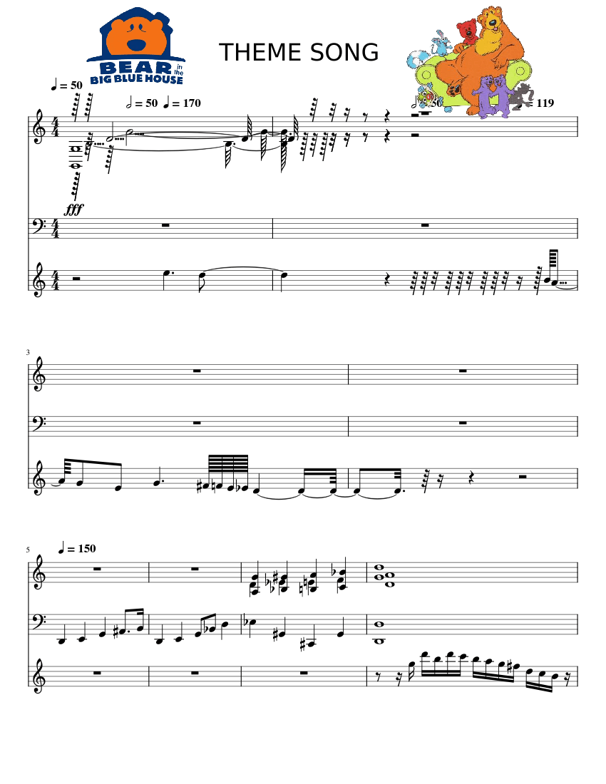 Bear In The Big Blue House Theme Song Sheet music for Piano (Piano Duo