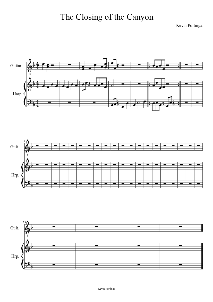 The Closing Of The Canyon Sheet Music For Harp Guitar Mixed Duet Musescore Com