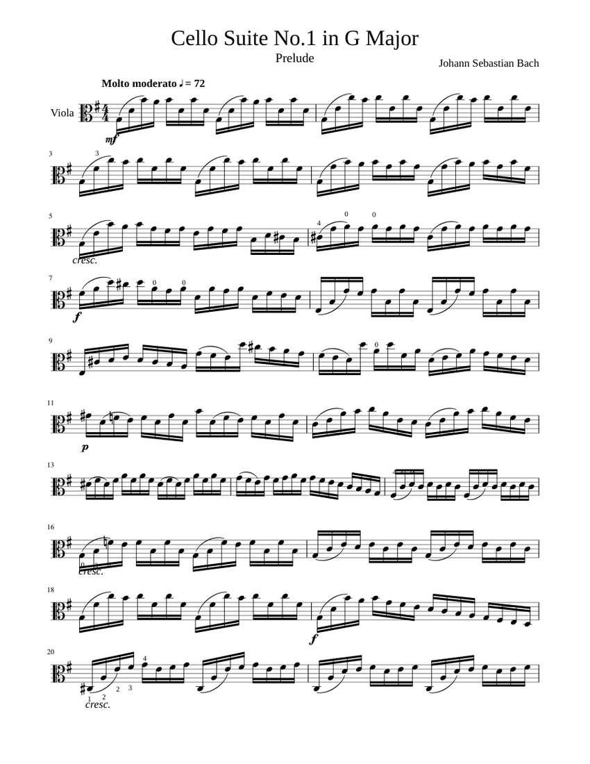 Cello Suite No 1 in G Major for Viola Sheet music for Viola (Solo) |  Musescore.com