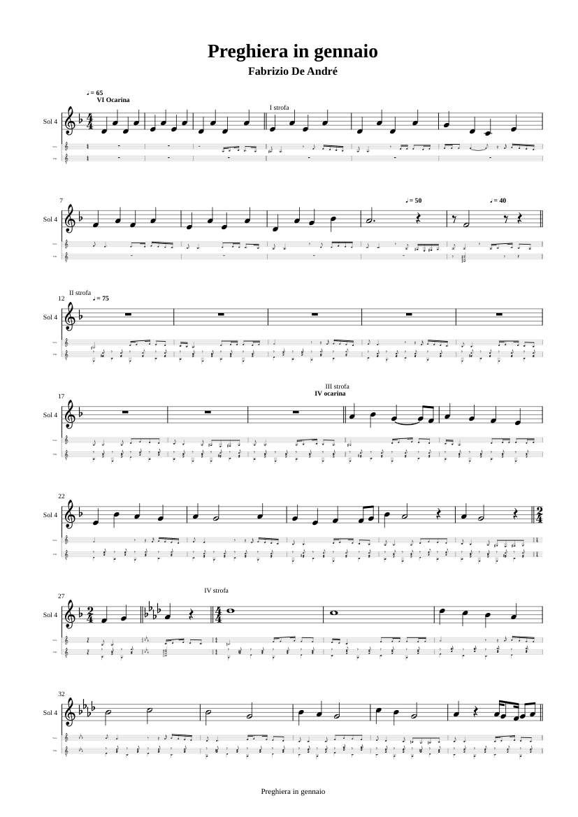 Preghiera in gennaio Sheet music for Flute, Guitar (Mixed Duet ...