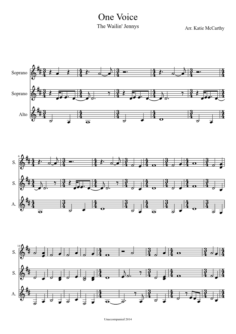 One Voice Sheet music for Soprano, Alto (Choral)