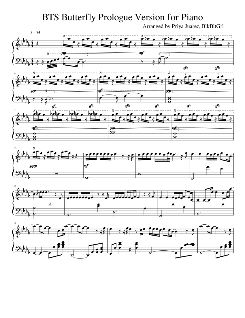 BTS Butterfly Prologue Version for Piano Sheet music for Piano (Solo) |  Musescore.com