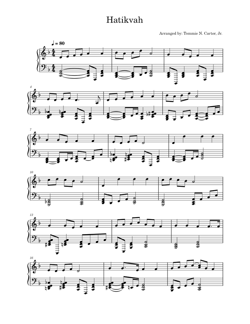 Hatikvah – Samuel Cohen Sheet music for Piano (Solo) | Musescore.com