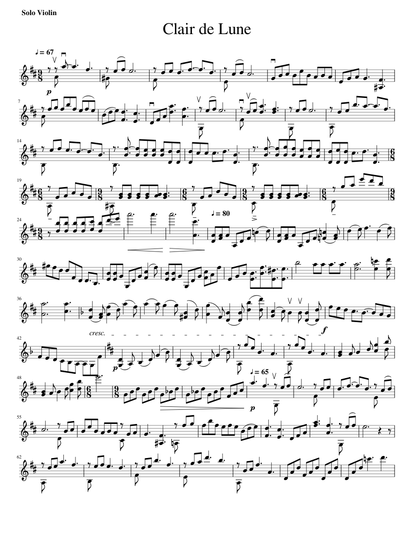 Clair De Lune For Solo Violin Sheet Music For Violin Solo Musescore Com