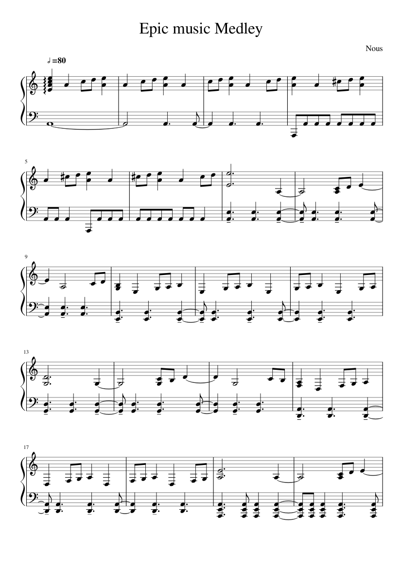 Epic music medley Sheet music for Piano (Solo) | Musescore.com