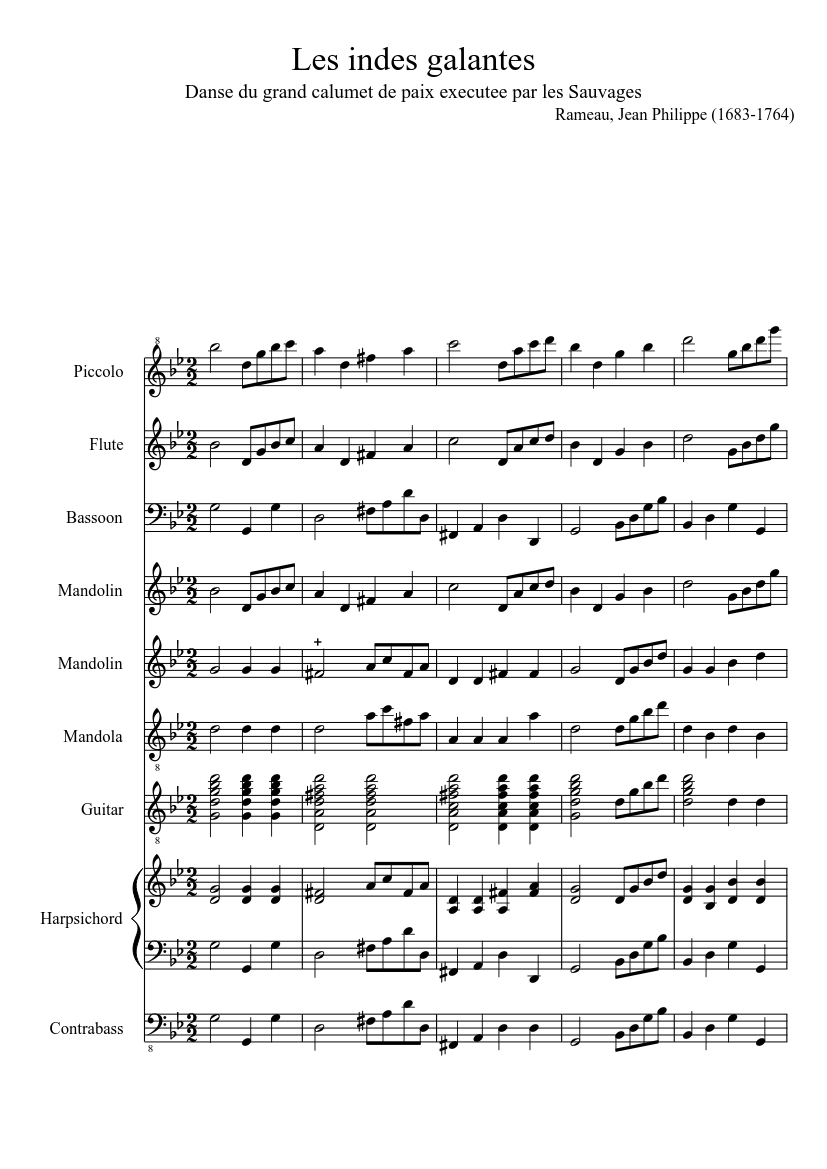 Rondeau. Les Sauvages Sheet music for Harpsichord, Flute, Oboe, Bassoon &  more instruments (Mixed Ensemble) | Musescore.com
