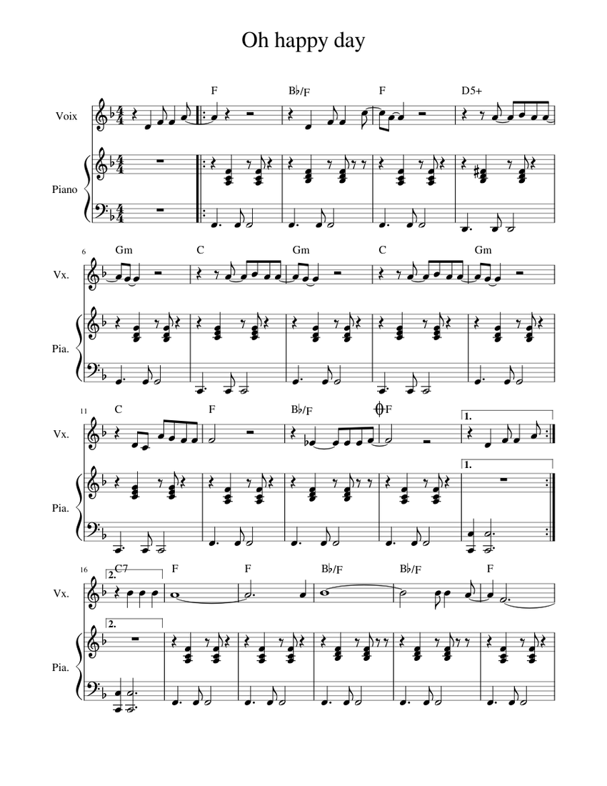Oh happy day voix piano Sheet music for Piano, Vocals (Piano-Voice) |  Musescore.com