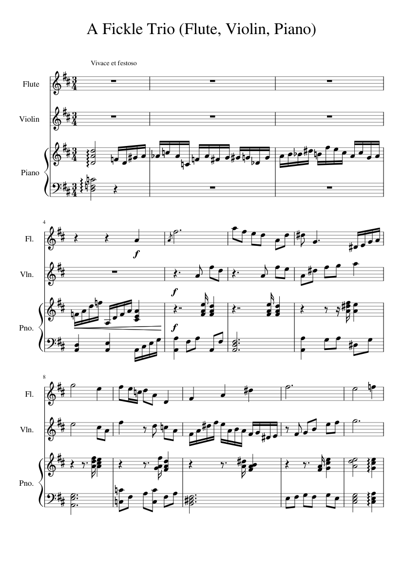 Flute violin piano trio Sheet Music for Piano, Flute, Violin (Mixed ...
