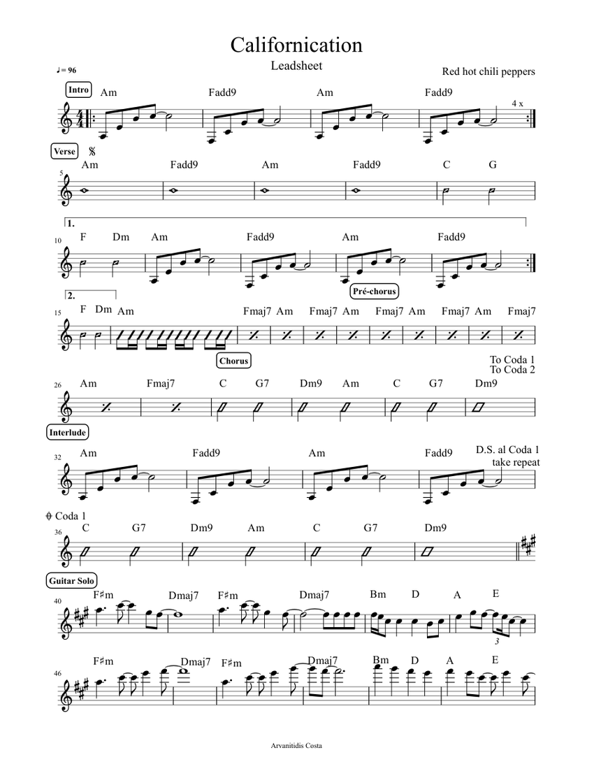 CalifornicationRed hot chili peppers Sheet music for Piano (Solo