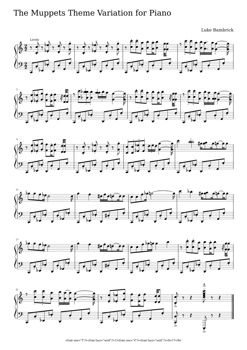 llica,MasterOfPuppets,bandscore楽譜 The Muppets Theme Variation for Piano Sheet Music for Piano (Solo
