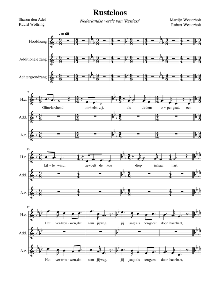 Rustelo Rusteloos (Restless) - Within Temptation Sheet music for Vocals (A ...