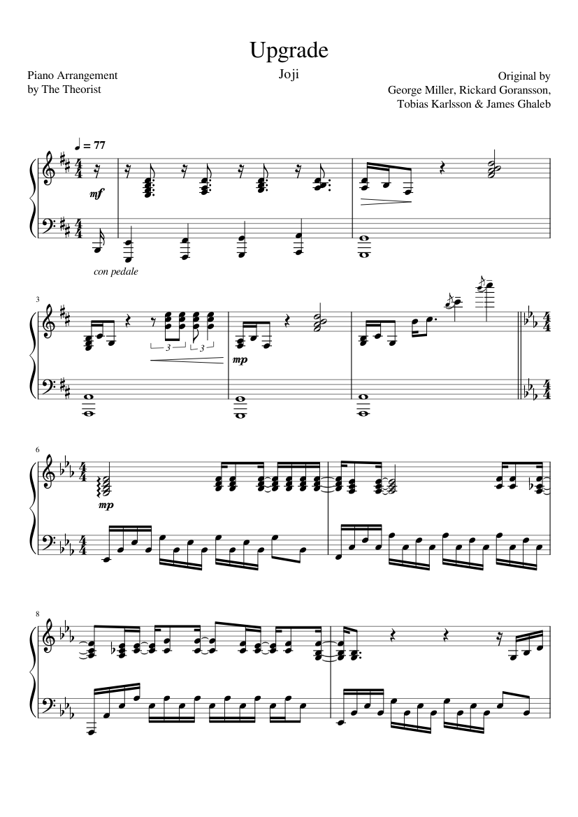 Piano Sheet Music: ️ Joji — Upgrade Sheet Music
