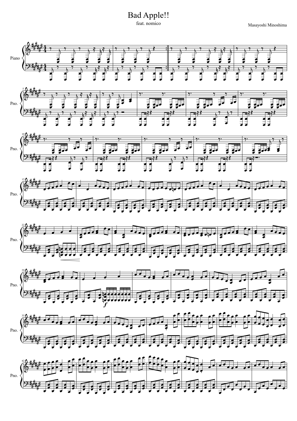 Bad Apple!! Sheet music for Piano (Solo) | Musescore.com