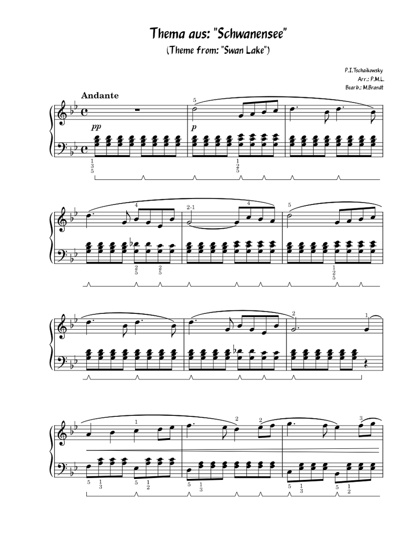 Thema Aus Schwanensee Swan Lake Pjotr Iljitsch Tschaikowski Sheet