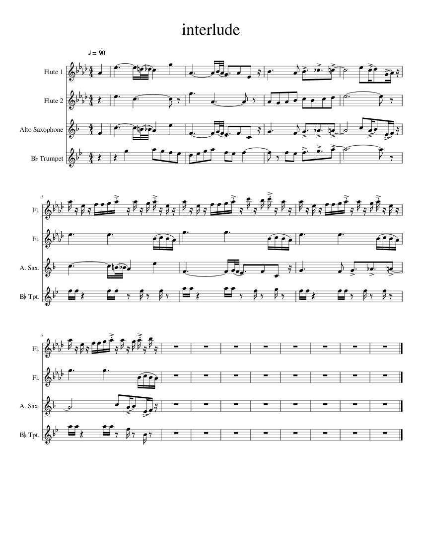 Musical Interlude Text Interlude Sheet music for Flute, Saxophone alto, Trumpet in b-flat ...
